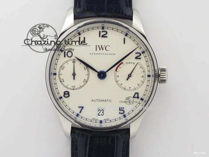 MIROTIME 1219 ModernLook Portuguese IW371445 ZF 1:1 Best Edition SS White Dial Gold Markers On Brown Leather Strap A79350 V 7269